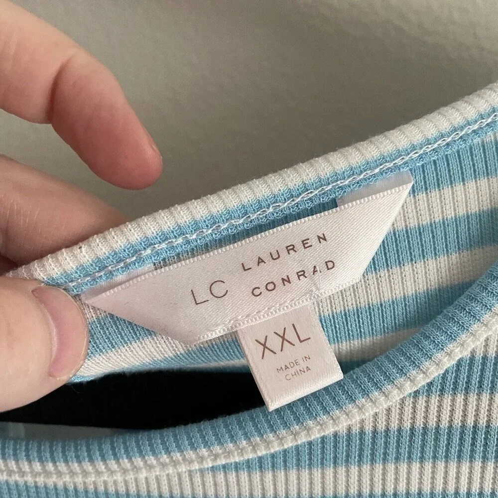 LC Lauren Conrad Women Plus XXL Blue/White Striped Short Sleeve Shift Dress - Picture 7 of 11